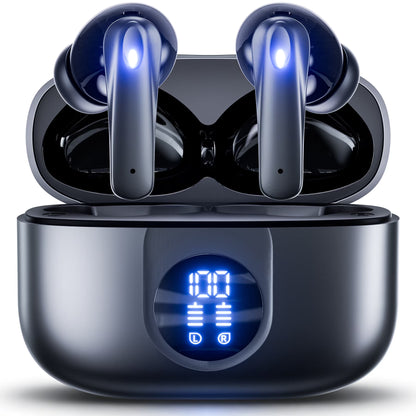 P91 Wireless Earbuds, Bluetooth Headphones V5.4 Stereo Ear Buds with Noise Cancelling Mics, 60H Playback Mini Case with Dual LED Display, IP7 Waterproof In-Ear Earphones for Android Ios